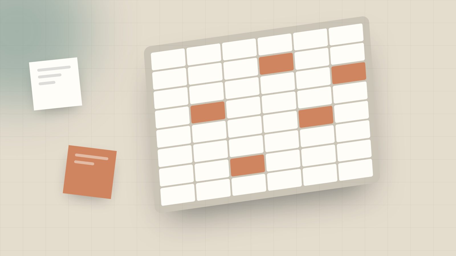 Illustration of a tilted spreadsheet grid with a few highlighted error cells