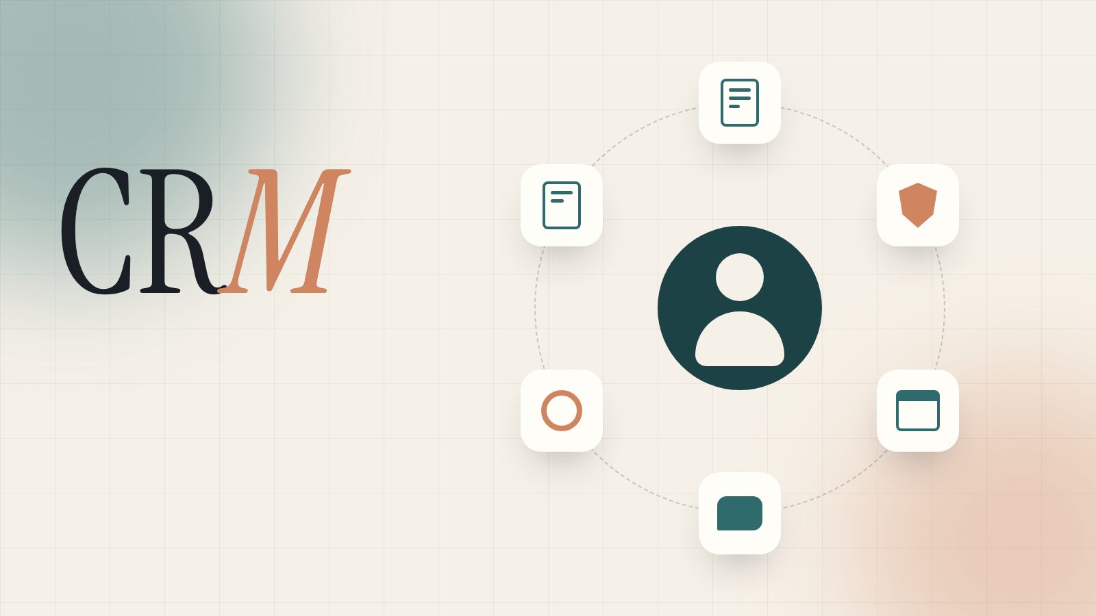 Illustration of a client at the center surrounded by policy, conversation, calendar and shield icons
